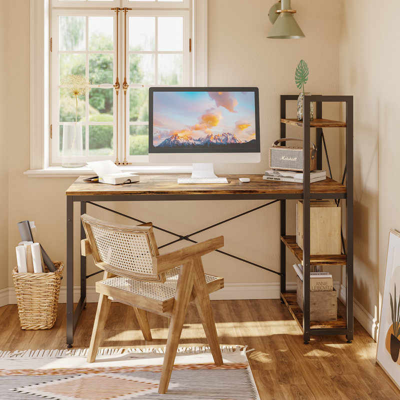 Metal Base Computer Desk, 121cm H x 140cm W x 64cm D, Rustic Brown