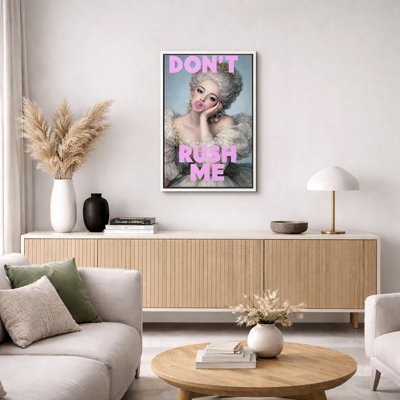 Vintage Portrait Woman Blowing Bubble Gum Typography Artwork, Bedroom Pictures, Framed Canvas Giclee Print Wall Art