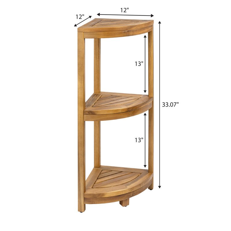 Sela 33" Classic Minimalist 3-Tier Acacia Wood Freestanding Bathroom Corner Shelf, Natural