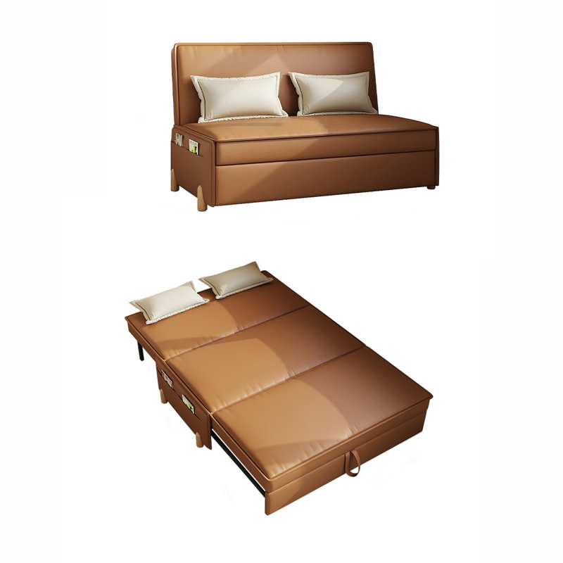 Canapé-lit en similicuir brun, H 34,65 po x l 59,06 po x P 35,43 po