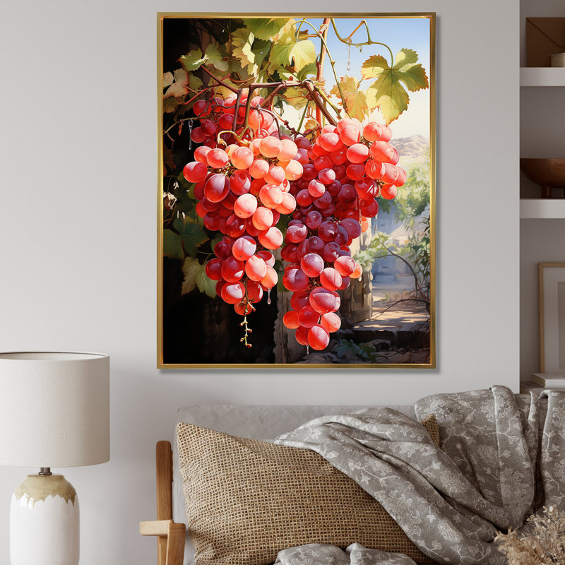 Vineyard Gentle Impression II - vin, art mural, Cadre flottant doré, H 44 po x l 34 po x P 1,5 po