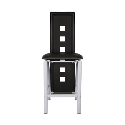 Chaises à hauteur de comptoir 2 pièces pour salle à manger, base en métal, dossier en similicuir noir, assise, siège 22,5 po, siège ultra-moderne, base et finition argentée, profondeur de 16,5 po, moderne