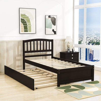 Mashud Twin Size Wood Platform Bed Frame with Trundle