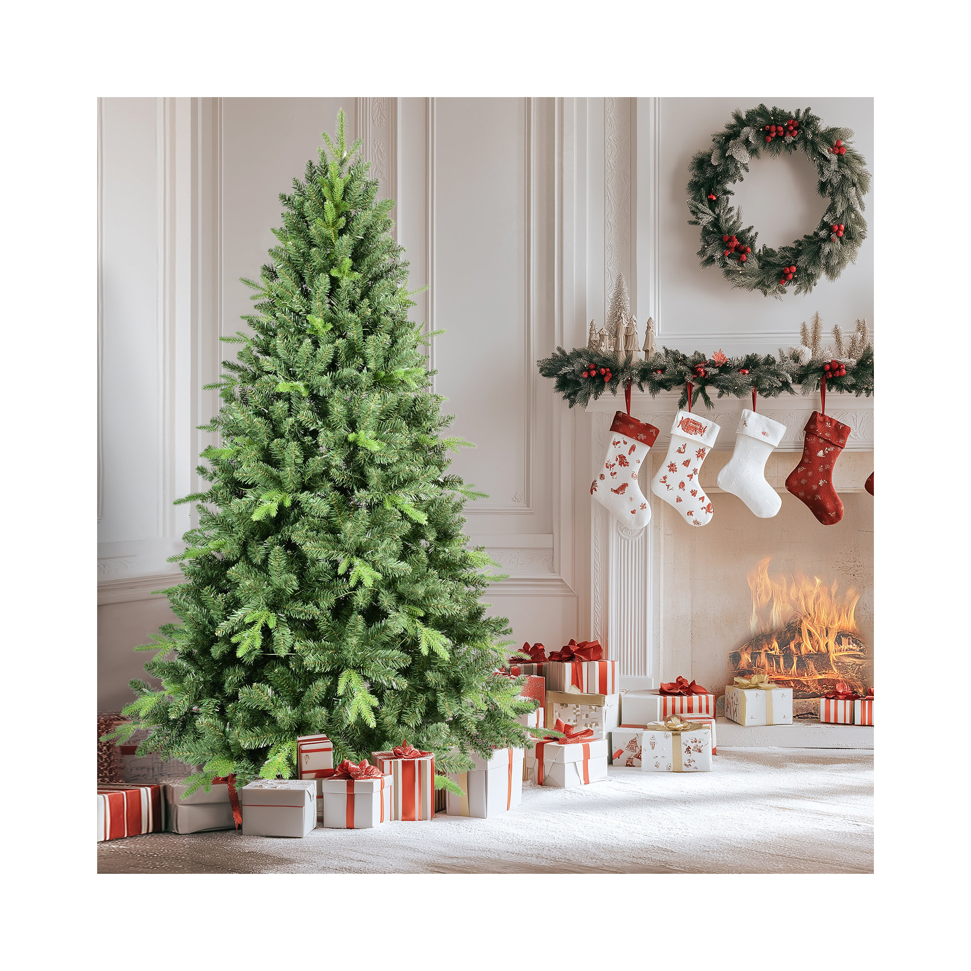 Unlit Artificial Christmas Tree with PVC/PE Mixed Branch Tips & Foldable metal base, 5'