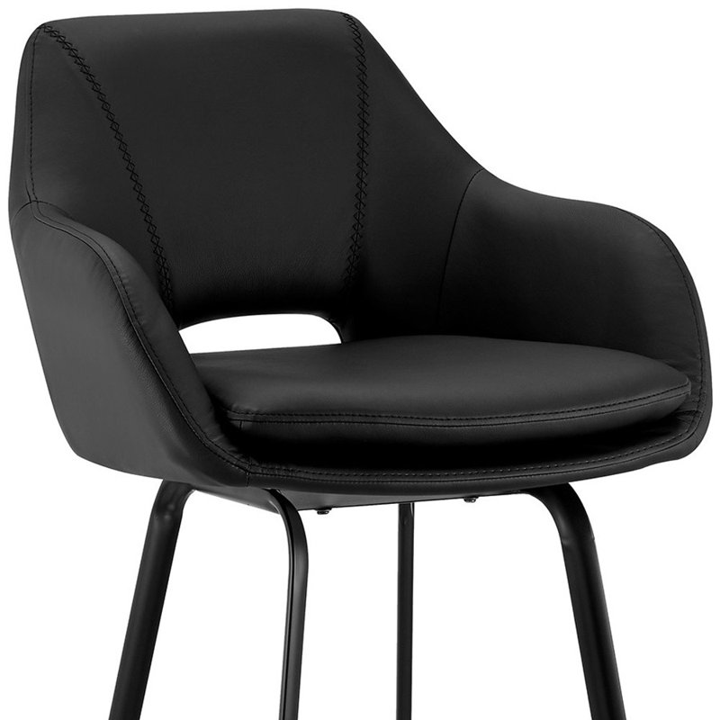 Tabouret pivotant en similicuir, Noir, Tabouret de comptoir (siège d'une hauteur de 26 p