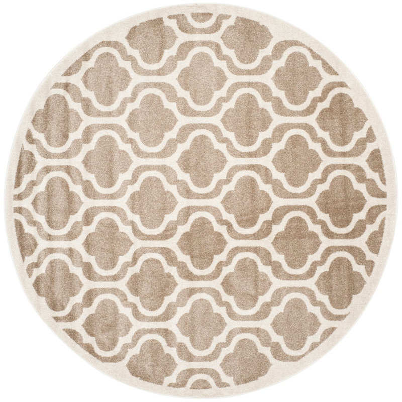 Tapis beige à motif géométrique Ammundsen, Rond 7 pi