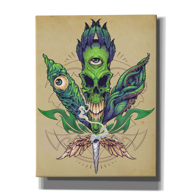 Alexina Pot Leaf Skull sur impression sur toile, H 16 po x l 12 po x P 0,75 po