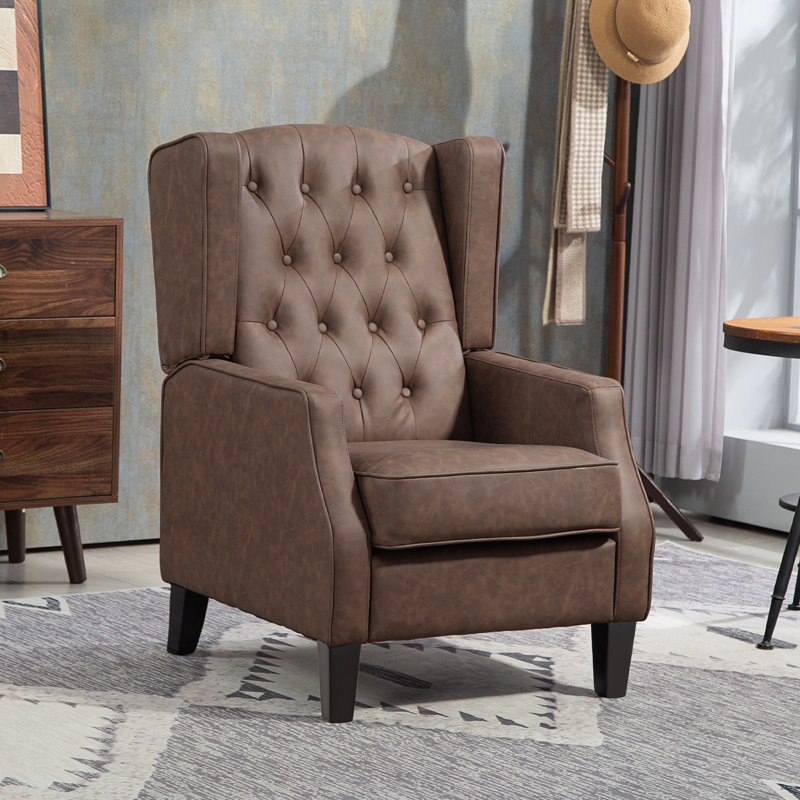 Fauteuil d'appoint capitonné à boutons, fauteuil en similicuir, Similicuir brun