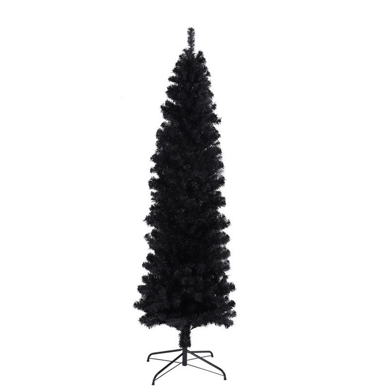 7.5' Black Fir Slim Tall Christmas Tree with Warm White Lights