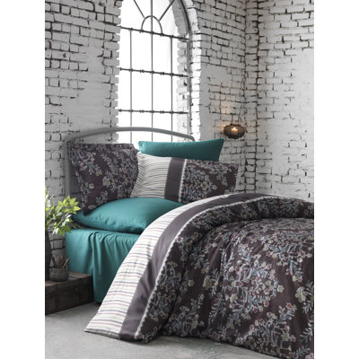 Ensemble de housse de couette 100% coton brun / vert