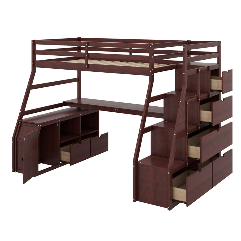 Lit mezzanine simple avec tiroirs Jeffree Kids, Espresso, Twin