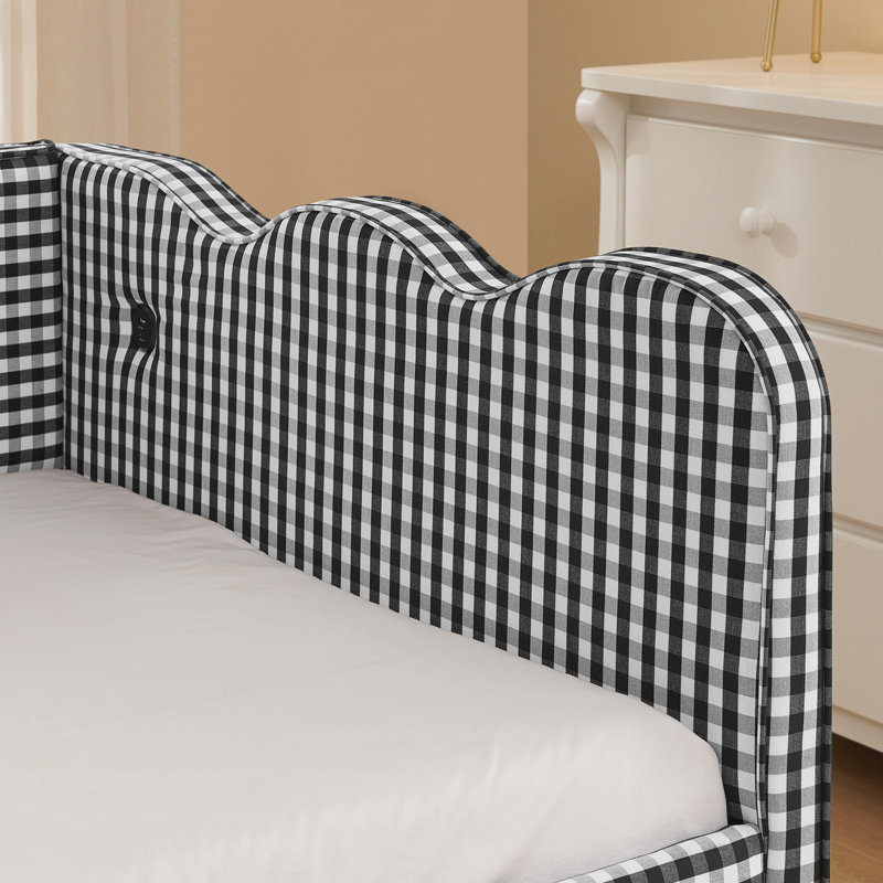 Daybed with Trundle Twin Size Sofa Bed No Box Spring Needed, with USB Port and Adorable Wave Shaped, Linen Fabric, Black