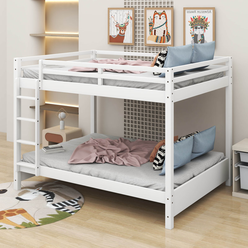 Queen Size Bunk Bed With Ladder, White