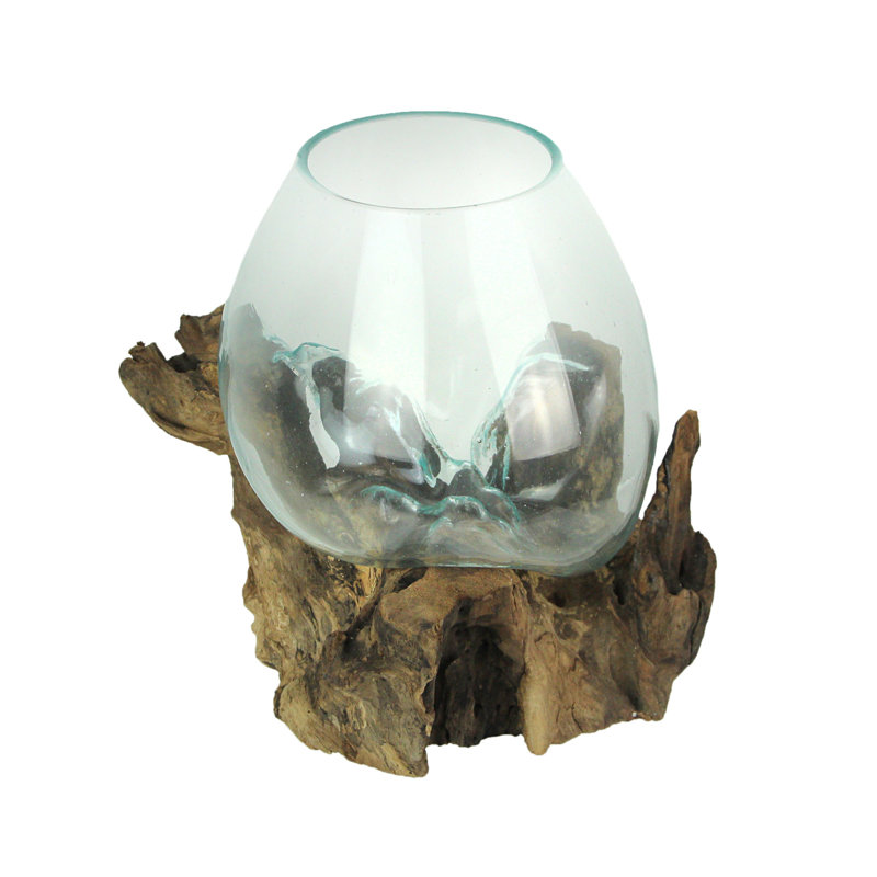 Vase sculpté en verre flotté transparent Coastal