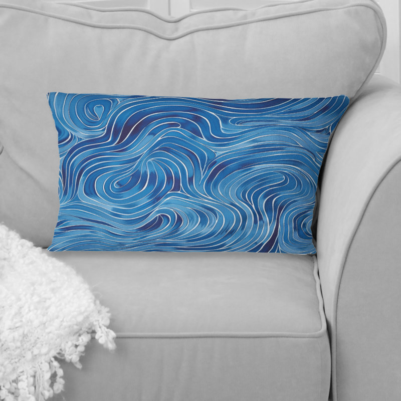 Coussin bleu Midcentury Waves II - Midcentury