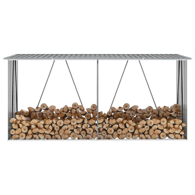 Firewood Rack Log Storage Holder with Roof Galvanized Steel 129.9"