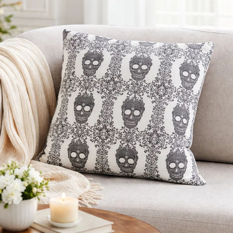 Coussin Ary, Gris / noir / damas blanc 1 