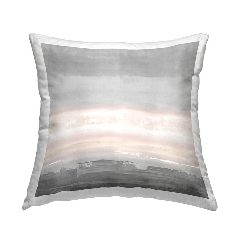 Coussin décoratif rose et gris à motif abstrait brossé par Rachel Springer