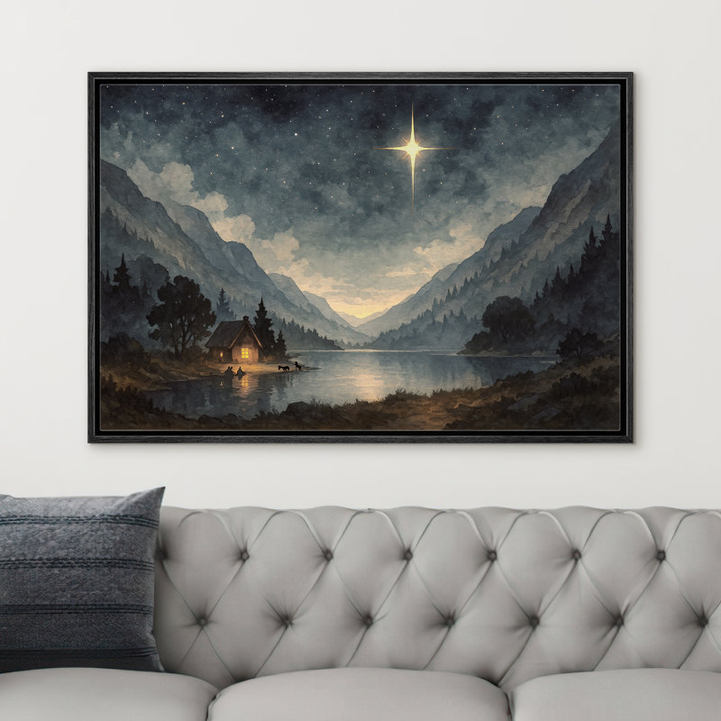 Nuit étoilée, chalet de montagne, décoration murale de chambre à coucher de Bethléem, reproduction d'art sur toile encadrée