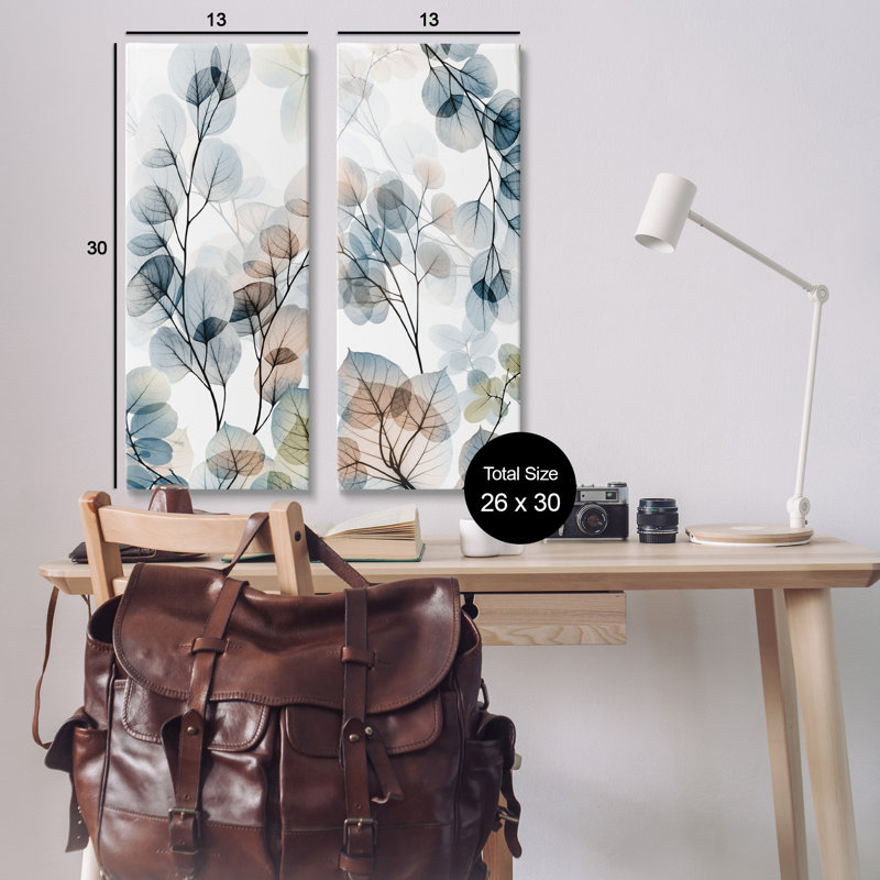 Elegant Abstract Botanical Plant Leaves Pattern Collage Canvas Wall Art Set