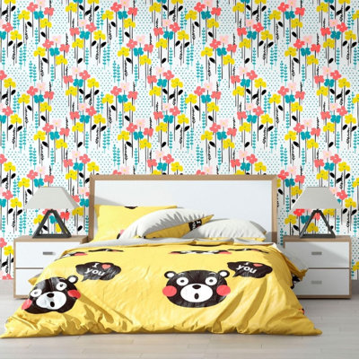 Papier peint floral à pois L 96 po x l 24 po N012043