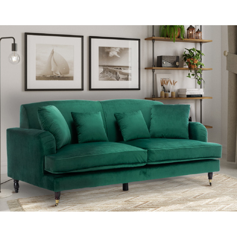Penermon Roll Arms Sofa, Emerald Green Velvet, 3