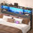 Storage Headboard with LED Lights, Bookcase Headboard with Charging Station-1740395105-1740395106