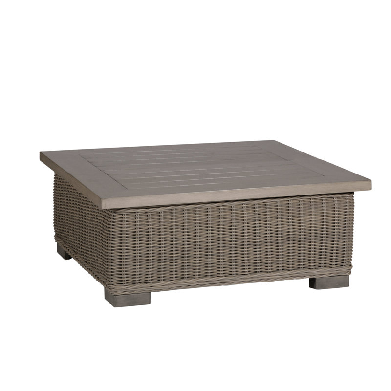Rustic Resin Wicker Coffee Table, Weathered