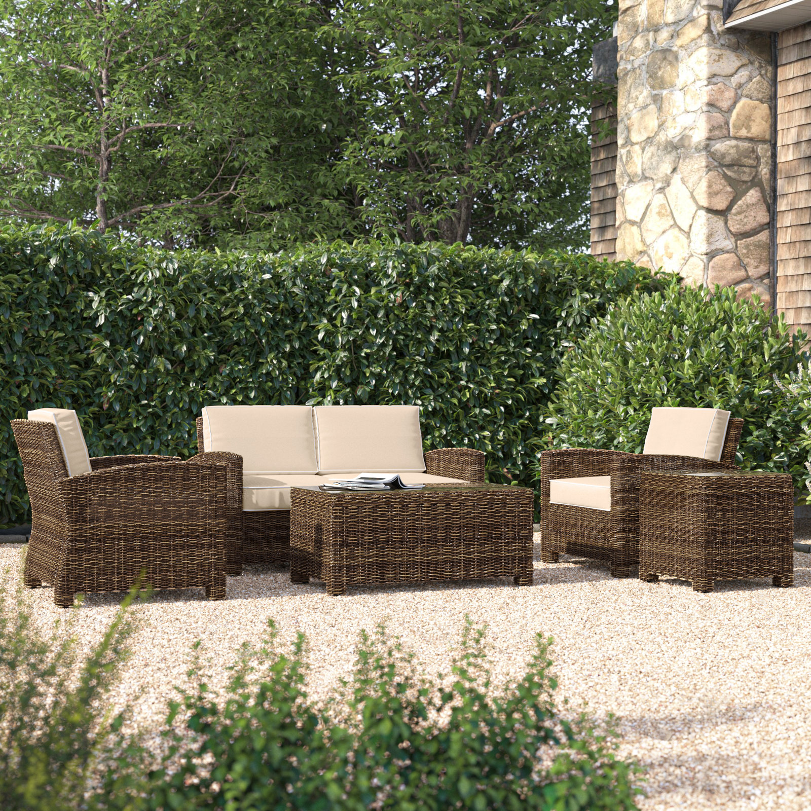 4 - Person Patio Conversation Set with Cushions, Sand, Brown