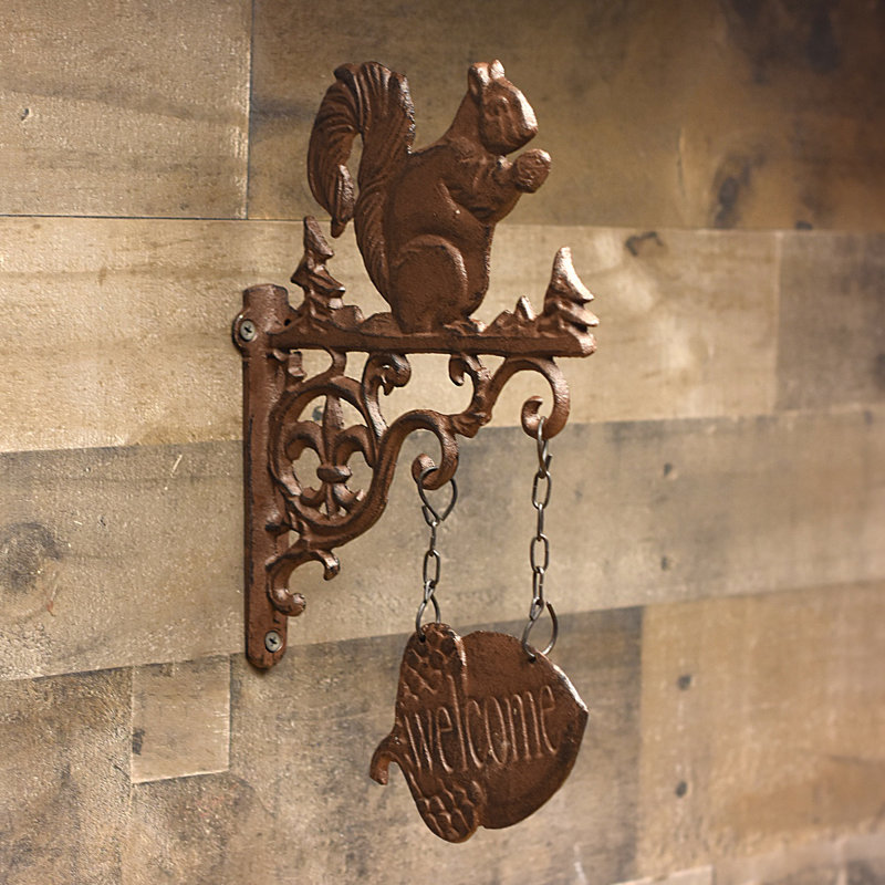 Hanging Rustic Cast Iron Welcome Squirrel Sign Front Door Fall Porch Home Decor Hanging Rustic Cast Iron Welcome Squirrel Sign Front Door Fall Porch Home Decor