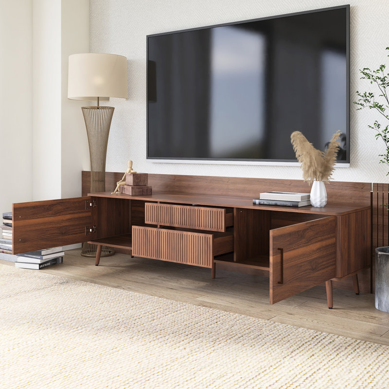 Meuble télé en bois Mid-Century pour téléviseur de 80 po ou moins