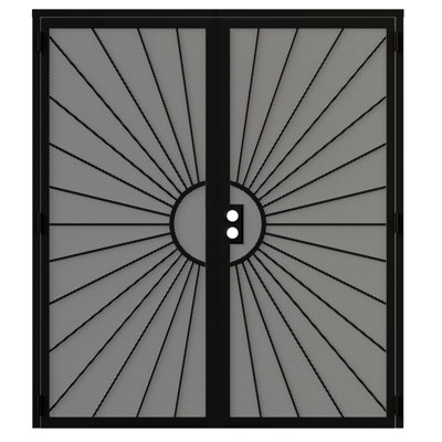 Security Screen Door 72" x 80" Perforated Mesh Steel Exterior Door with Rust-Resistant Finish and Dual-Bore, Universal/Reversible Outswing Black Powder Coated, Sturdy with Optimal Airflow & Prevent Insect for Front or Patio Entry, back porches, balconies