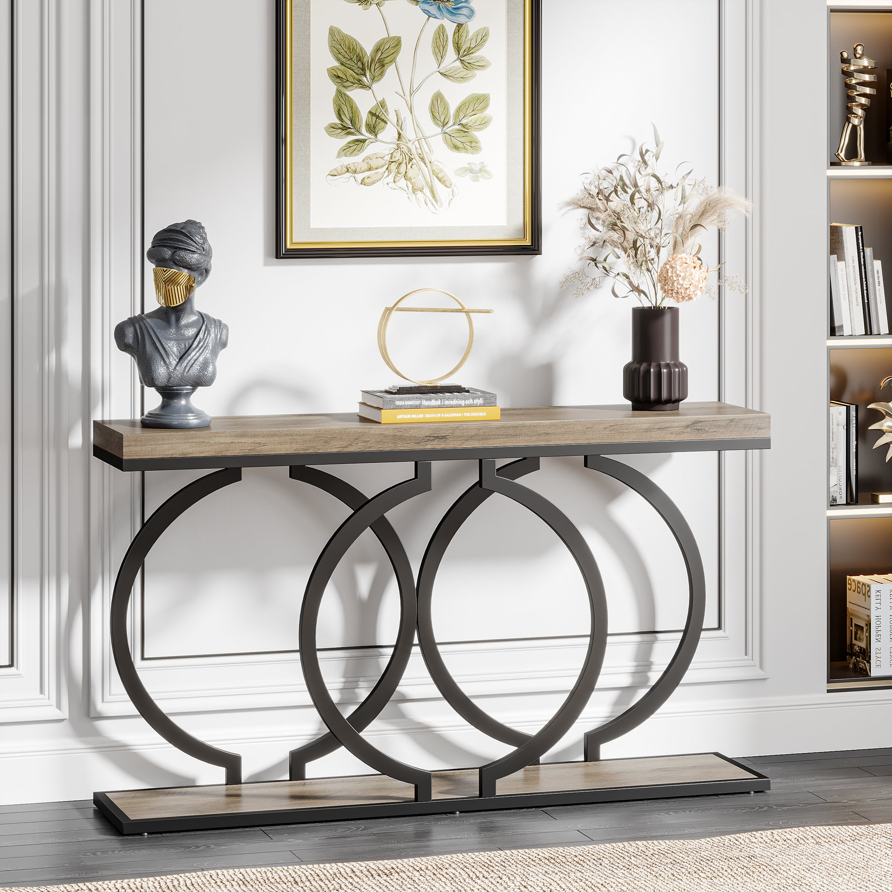 Mercer41 Korrion 55'' W Console Table with Geometric Metal Frame ...