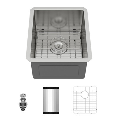 Évier de cuisine encastrable L 17 po x l 19 po, évier de bar simple en acier inoxydable avec crépine, grille de séchage et grille d'évier enroulable, petit évier de préparation profond de 10 po pour bar, salle de lavage, cuisine