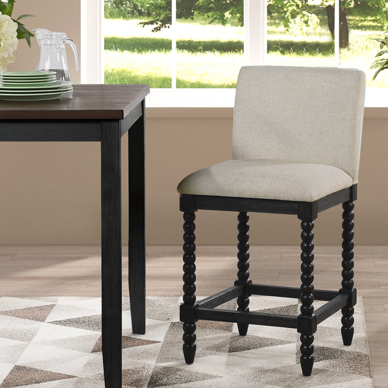 Tabouret de comptoir Carollyn, Polyester crème, Noir