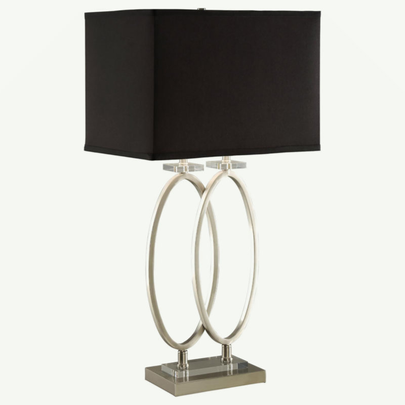 Lampe d'appoint rectangulaire nickel brossé et abat-jour noir