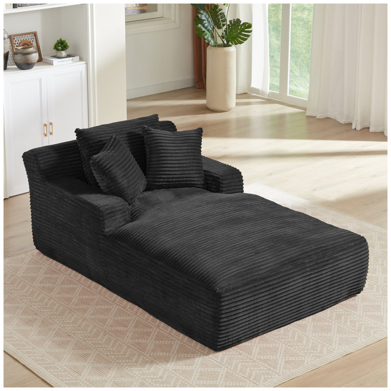 Fauteuil méridienne surdimensionné en velours côtelé, canapé d'intérieur moderne noir avec coussins à ressorts, aucun assemblage requis pour le salon ou le bureau