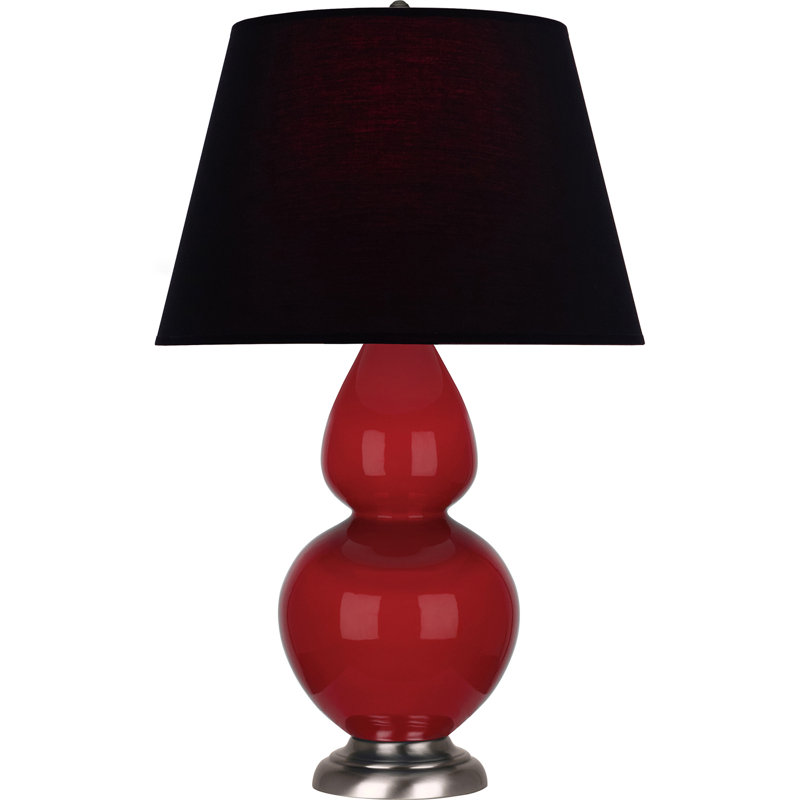 Lampe de table double gourde en céramique, Noir / Rouge, Rouge rubis émaillé / argent antique, Argent argent