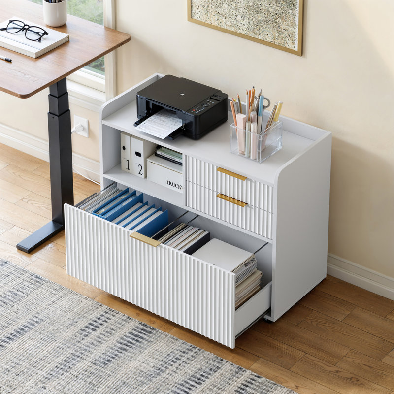 Armoire de rangement de bureau avec station de charge et tiroirs, Blanc