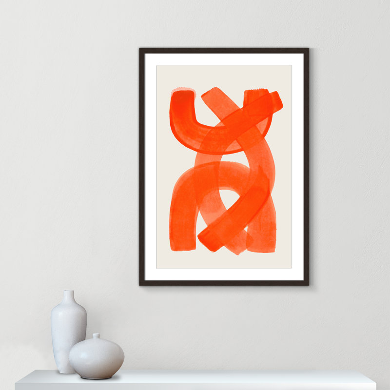 «Orange Strokes Print» par Haniff, L 25,5 po x H 35,5 po, Noyer à grain ouvert, Imprimé mat