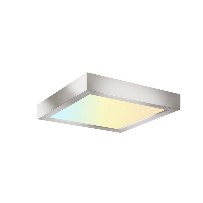 9 in. Square Color Selectable Integrated LED Flush Mount Downlight, Brush Nickel
