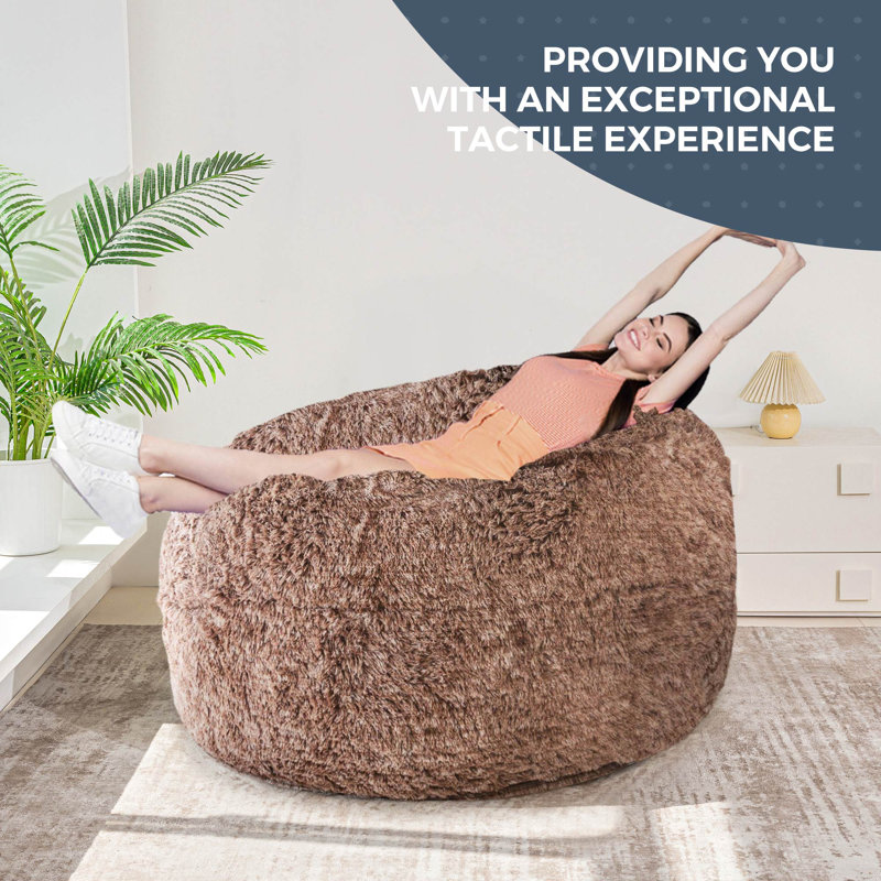 Giant Bean Bag Chair Bed, Brown Velvet, 27.6" H x 43.3" W x 43.3" D