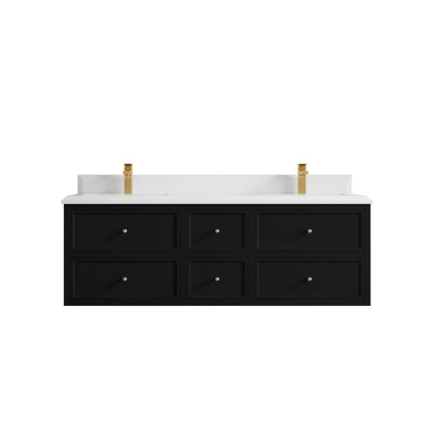 Meuble-lavabo double flottant 60 po avec dessus en quartz Roswell