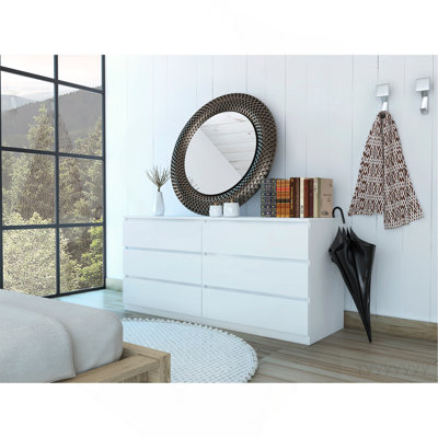 Commode double 6 tiroirs, poignées en métal - Blanc