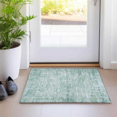 Machine Washable Indoor/Outdoor Xhevrie Teal Rug