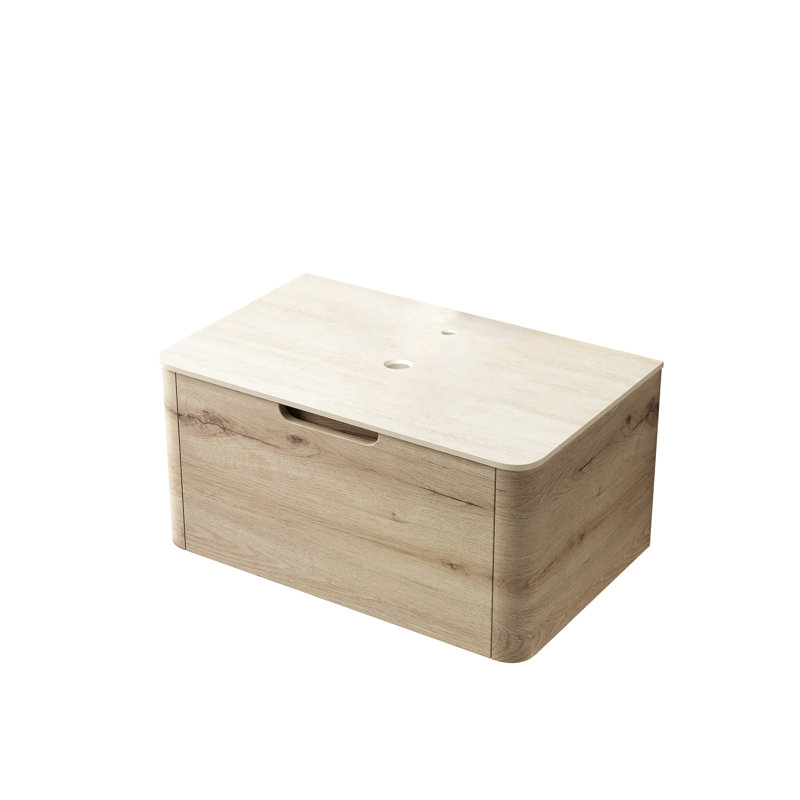 Dessus en pierre frittée à motif de 30 po et armoire à un tiroir en chêne blanc 7070 pour salle de bain, style moderne, contreplaqué multicouche, poignée rainurée sur le panneau, amortissement à fermeture en douceur, sans lavabo, robinet, couvercle de lavabo,