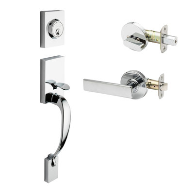 Handle With Lever And Deadbolt Universal/Reversible Entry Set