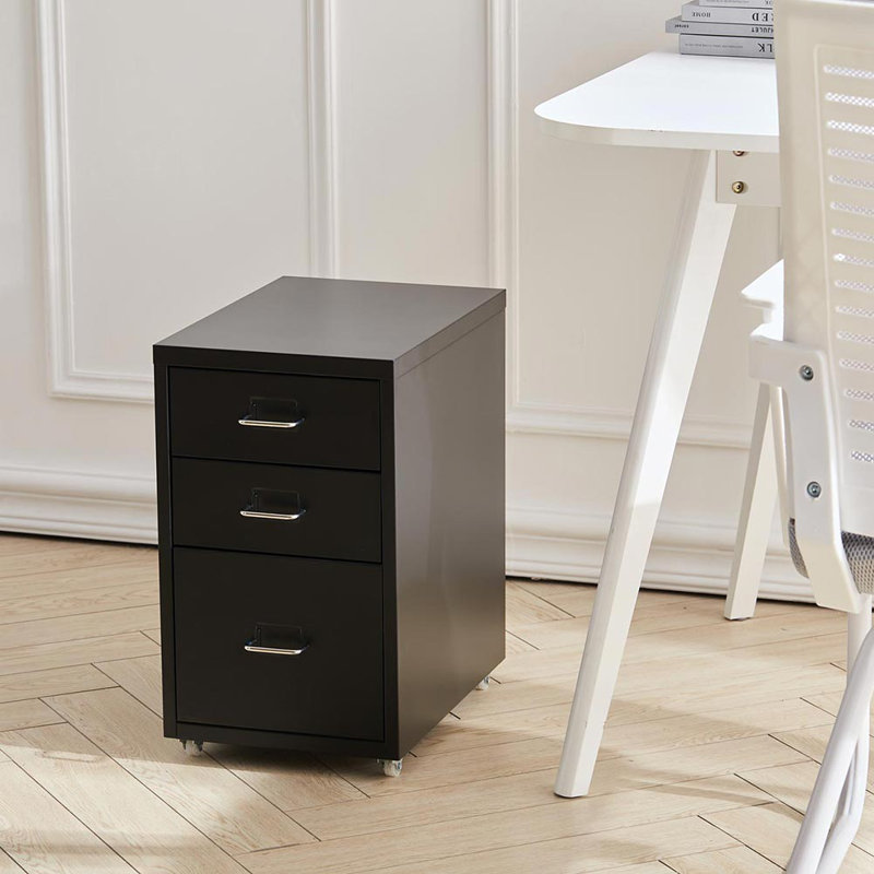 Eulonda 28cm Wide 3 -Drawer Mobile File Cabinet, Black