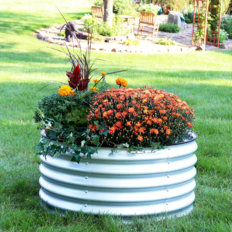 Lit de jardin surélevé rond en acier rond Galvalume - 3 pi x 3 pi - Argent, Argent
