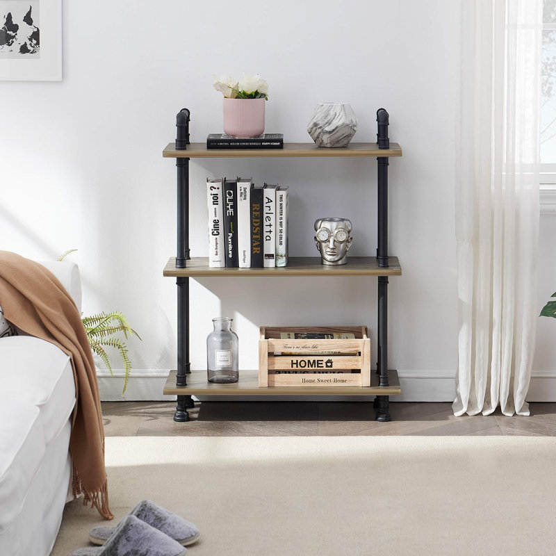Vintage Bookshelf, Heavy Duty Display Book Case Shelf with Metal Pipe, (3 Shelves) 38.6" H x 30" W x 12" D